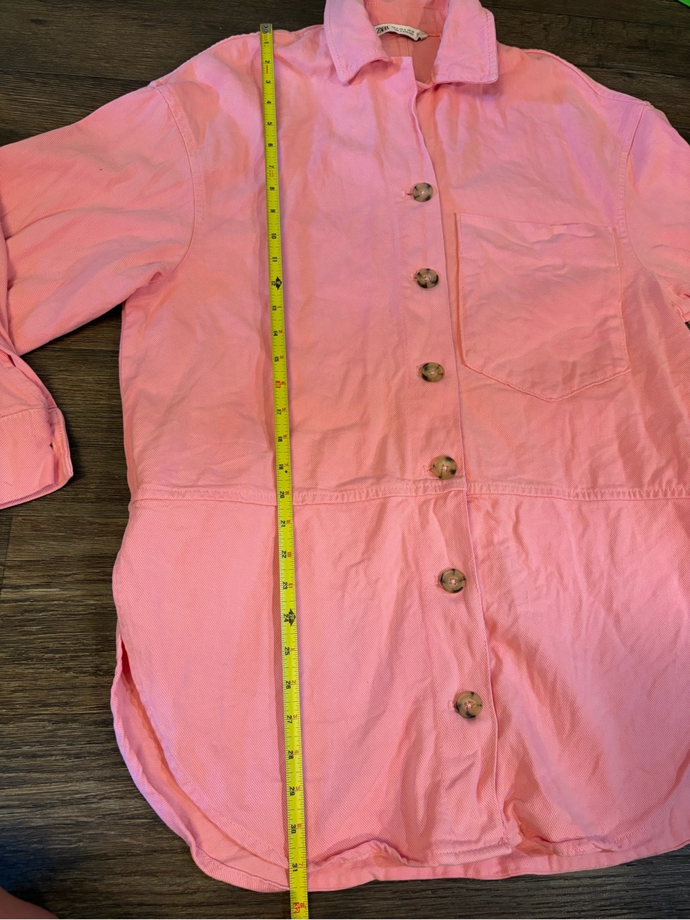 Zara Women’s Hot Pink Denim Oversized Button Up Long Sleeve Jacket Size Small - Picture 7 of 8